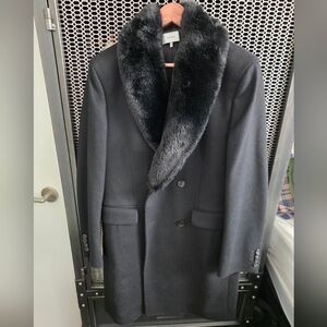 Reiss Black Fur Collar Coat